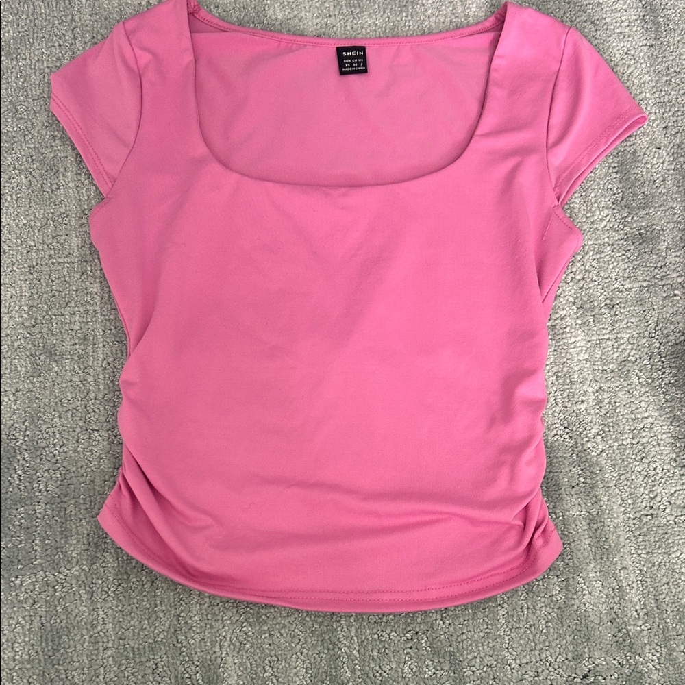 Pink Square Neck Cap Sleeve Top